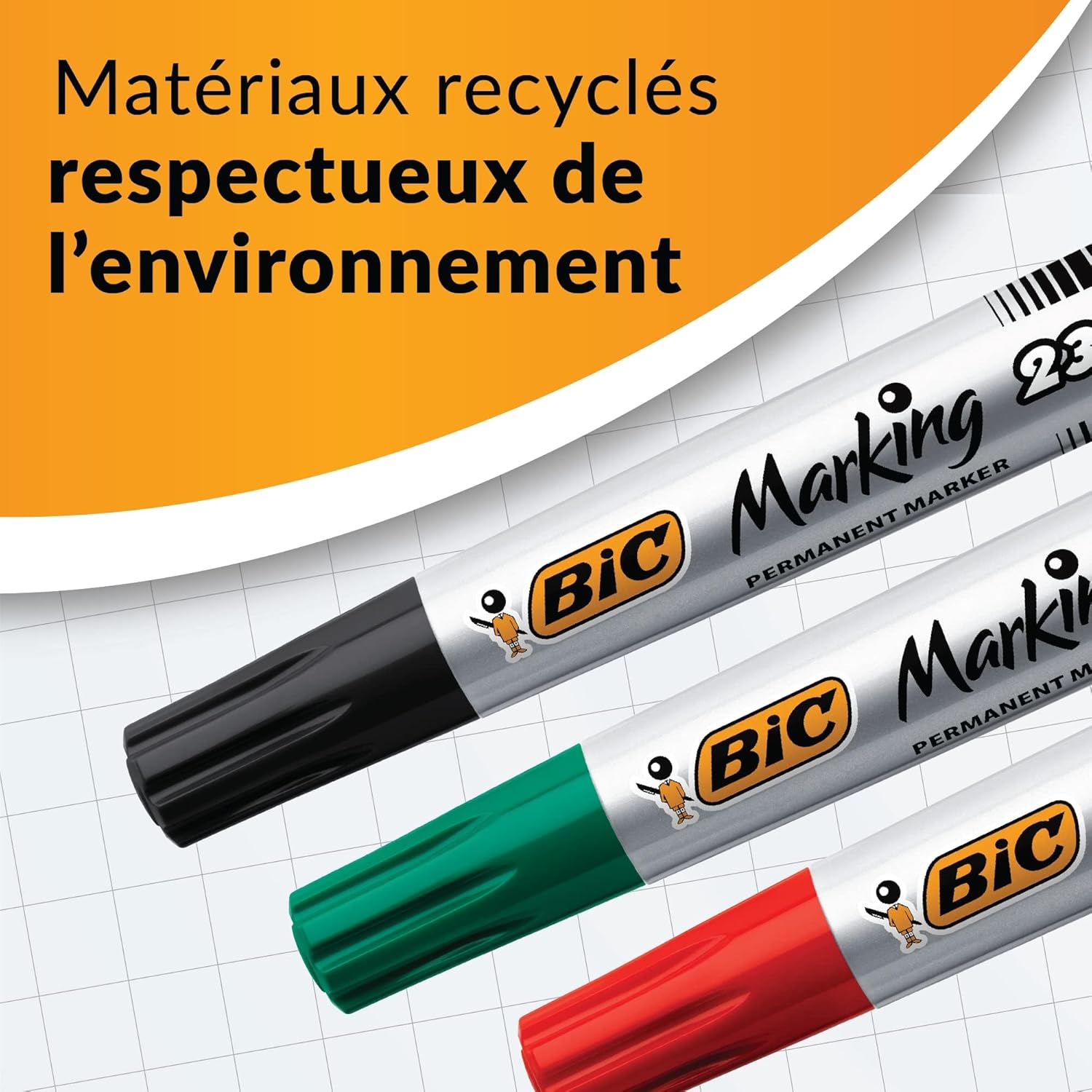 Thumbnail 2 de BIC Marking 2300 ECOlutions Marqueurs Permanents à Pointe Moyenne Biseautée – Noir, Boîte de 12