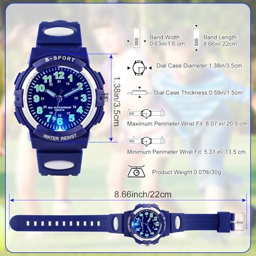 Detalle de DTKID Kinderuhr Junge Mädchen – 7-Farben Armbanduhr Analoge Uhr, 3ATM Wasserdicht, 5–16 Jahre
