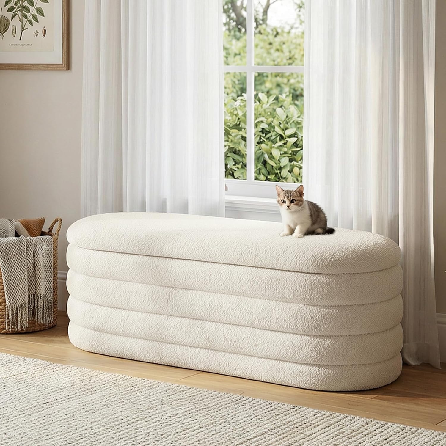 Thumbnail 3 de Ckaff Panca Contenitore per Camera da Letto – Panca Fondo Letto, imbottita in Sherpa, bianco, 115 x 45 x 46 cm