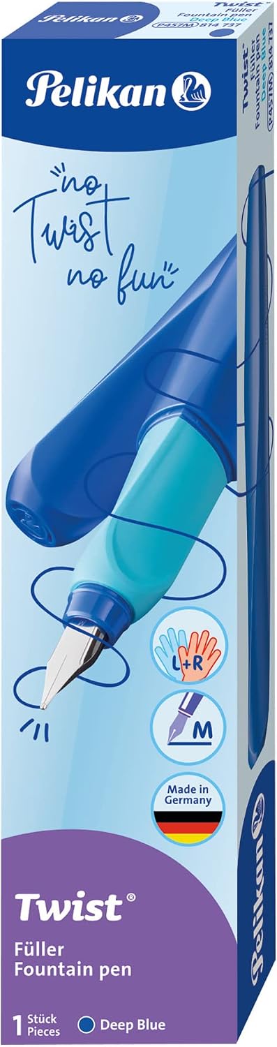 Detalle de Pelikan Twist Füllhalter, Edelstahl-Feder, Strichbreite M – Deep Blue