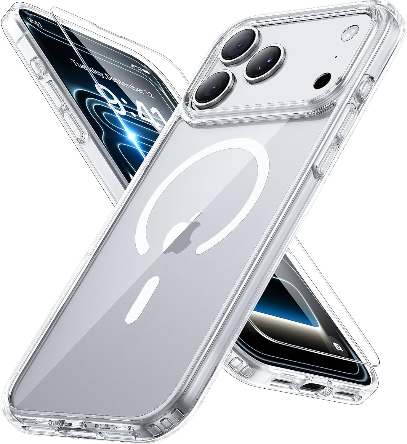 Detalle de Miracase for iPhone 17 Pro Max: MagSafe Case with 9H+ Screen Protector, Military-Grade Protection (Matte Clear, 6.9")