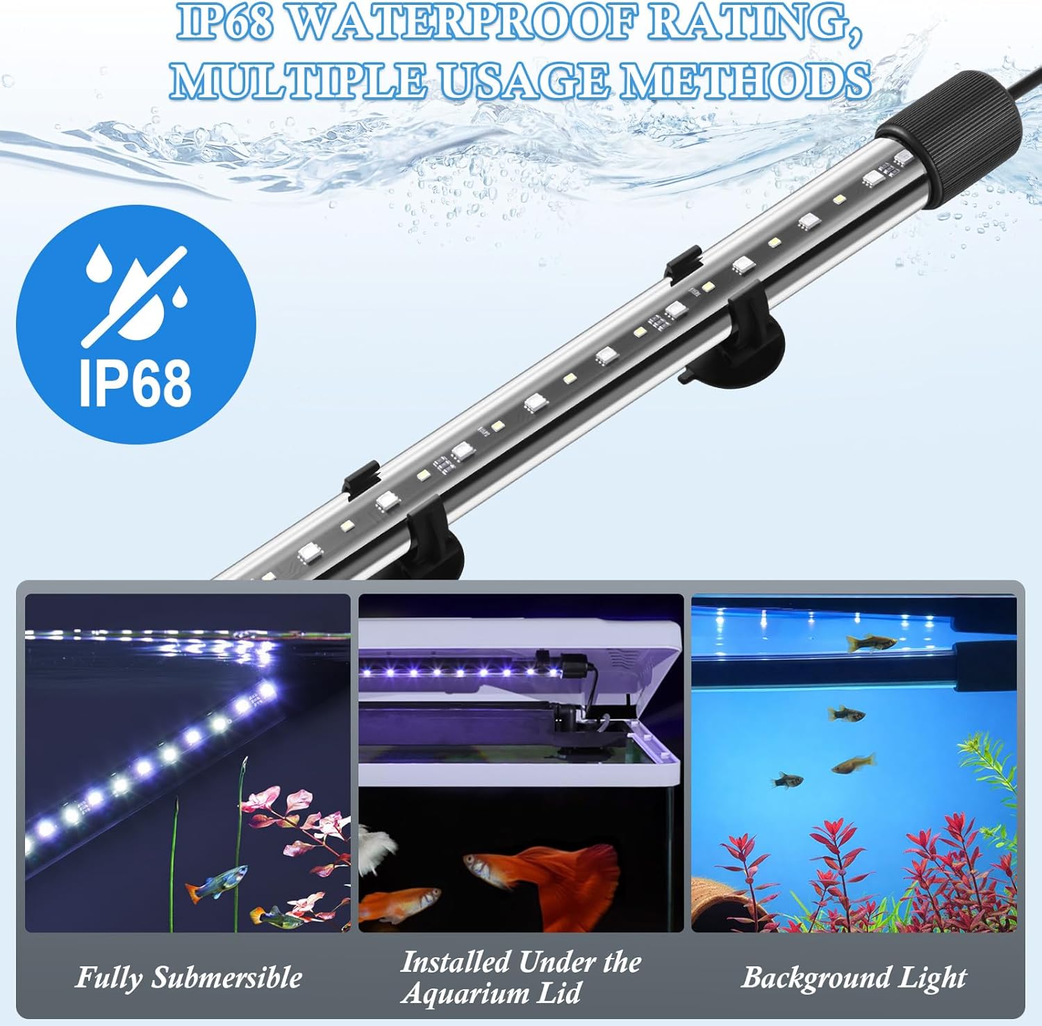 Detalle de PYPABL 58cm Submersible Aquarium LED Light: Full Spectrum RGBW, 24/7 Natural Mode