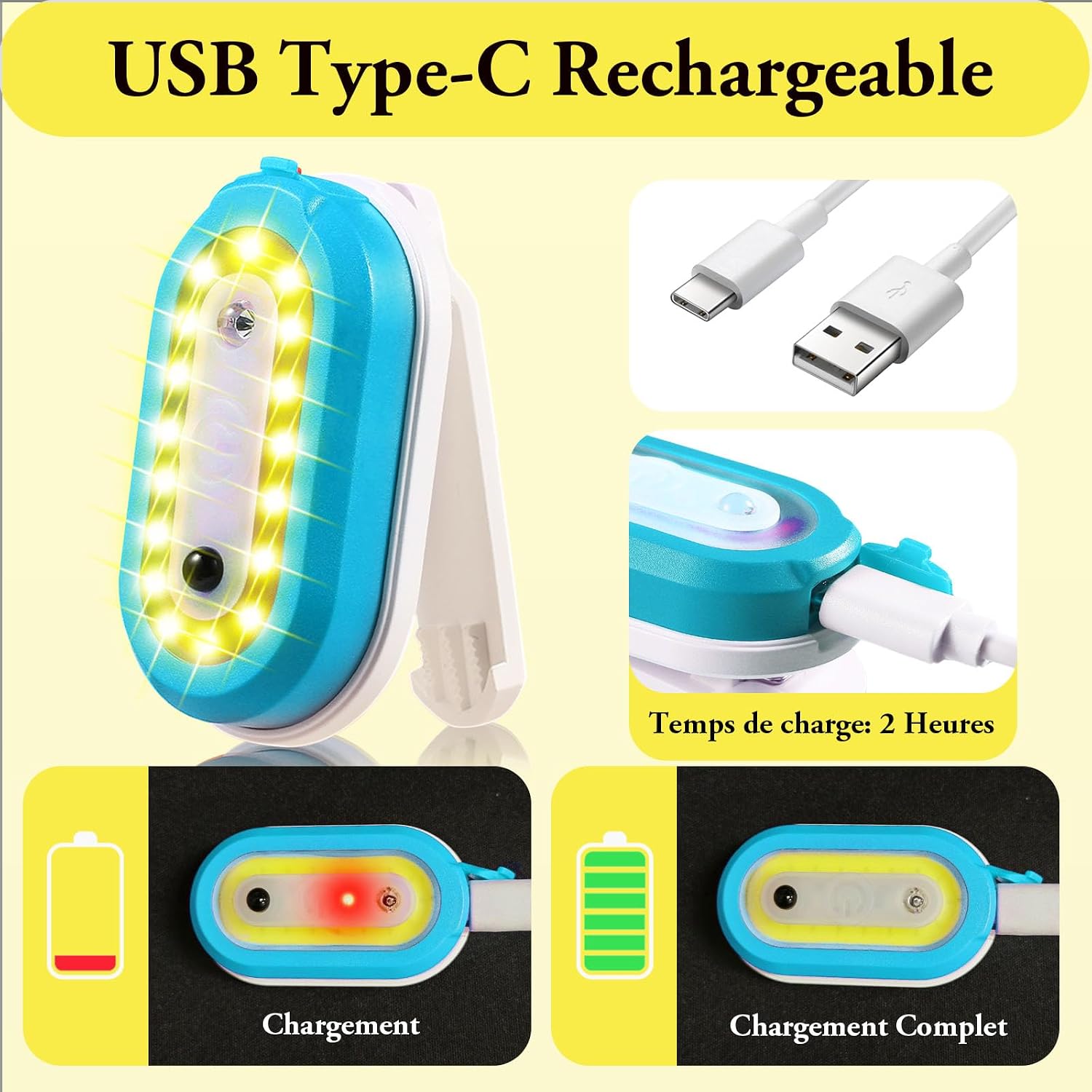 Thumbnail 2 de Dokkita oplaadbare led-veiligheidslamp met clip, USB-C en 4 lichtstanden