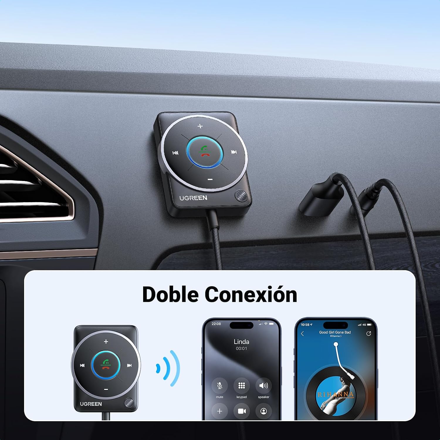 Detalle 2 de UGREEN Receptor Bluetooth 5.4 Jack 3,5 mm para coche
