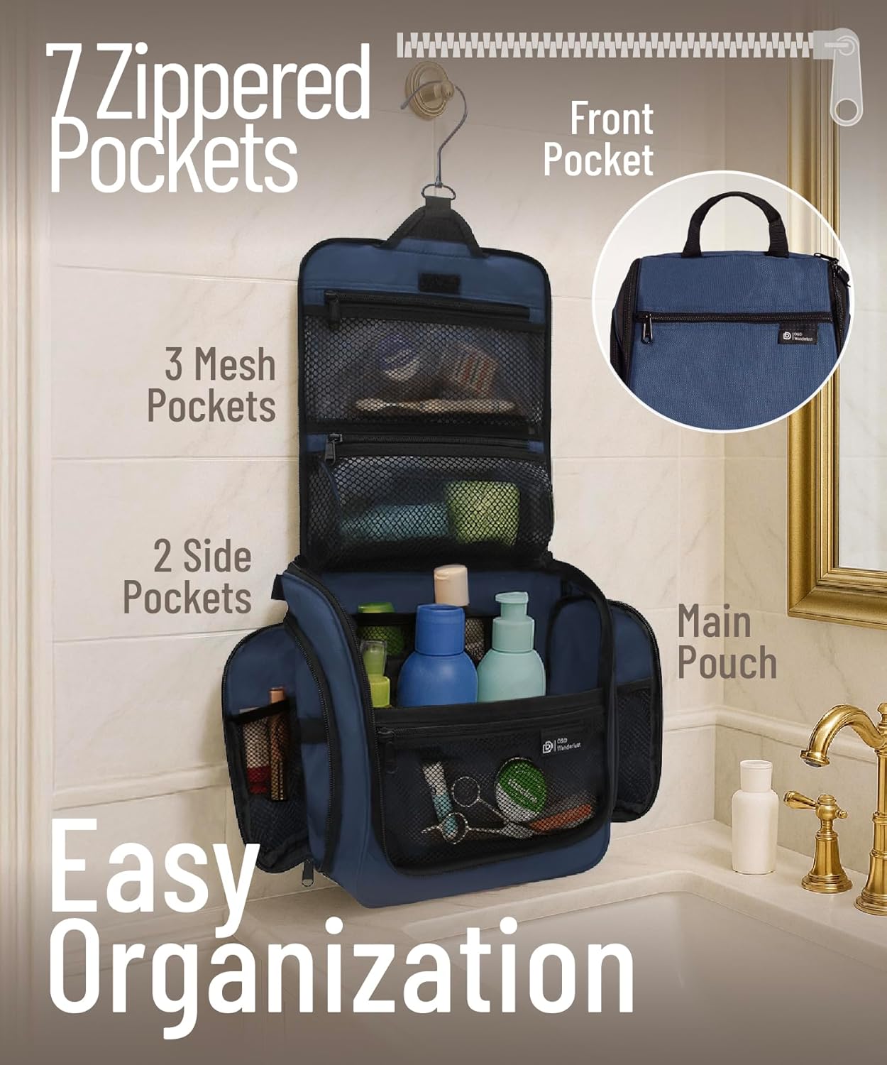 Thumbnail 1 de D&D Hanging Travel Toiletry Bag for Men and Women – Large Organiser Kit with 10 Compartments, YKK Zippers & Water-Resistant Fabric