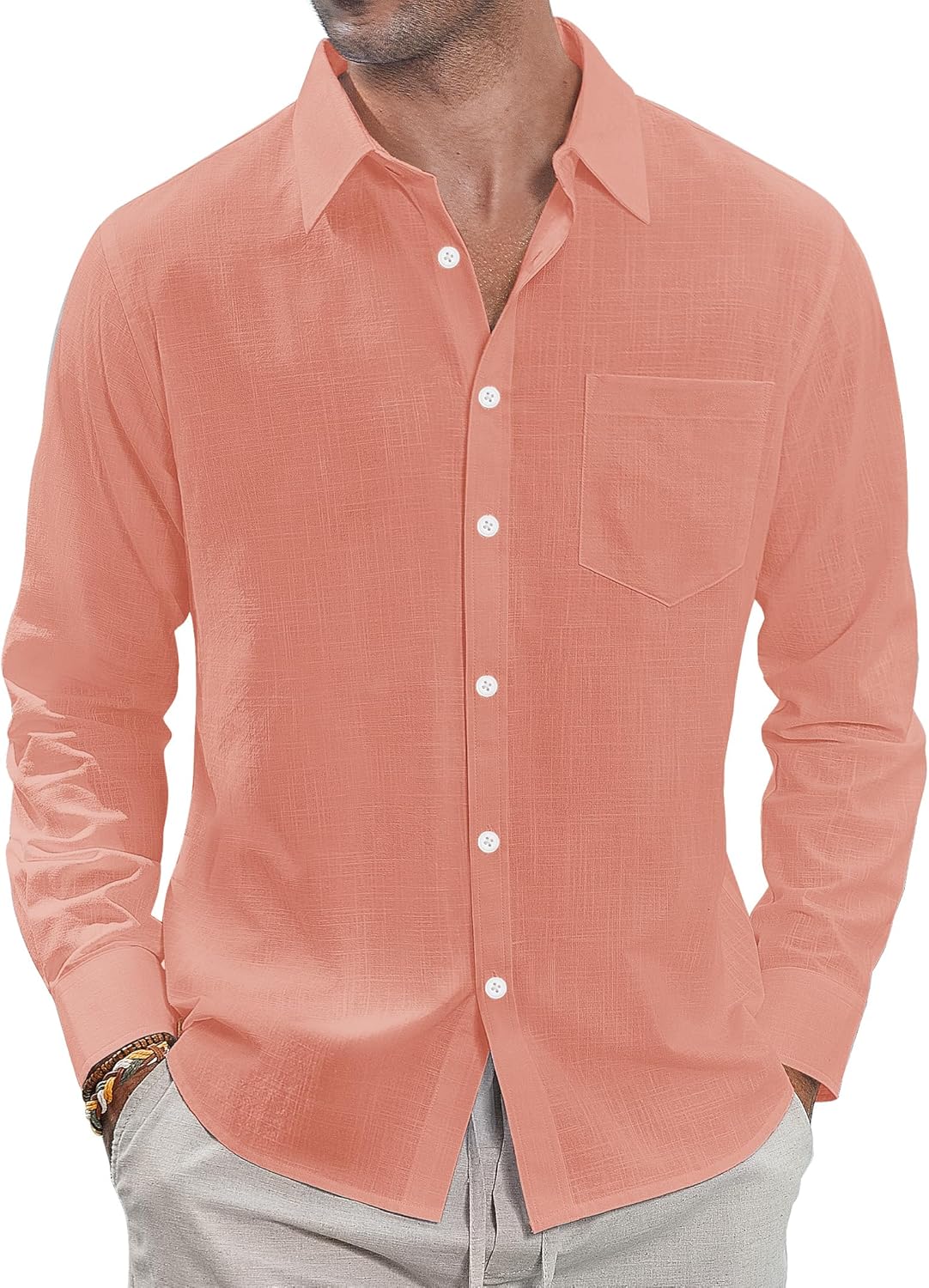 Thumbnail 5 de J.VER Men's Linen Shirts Casual Button Down Long Sleeve Shirt with Pocket