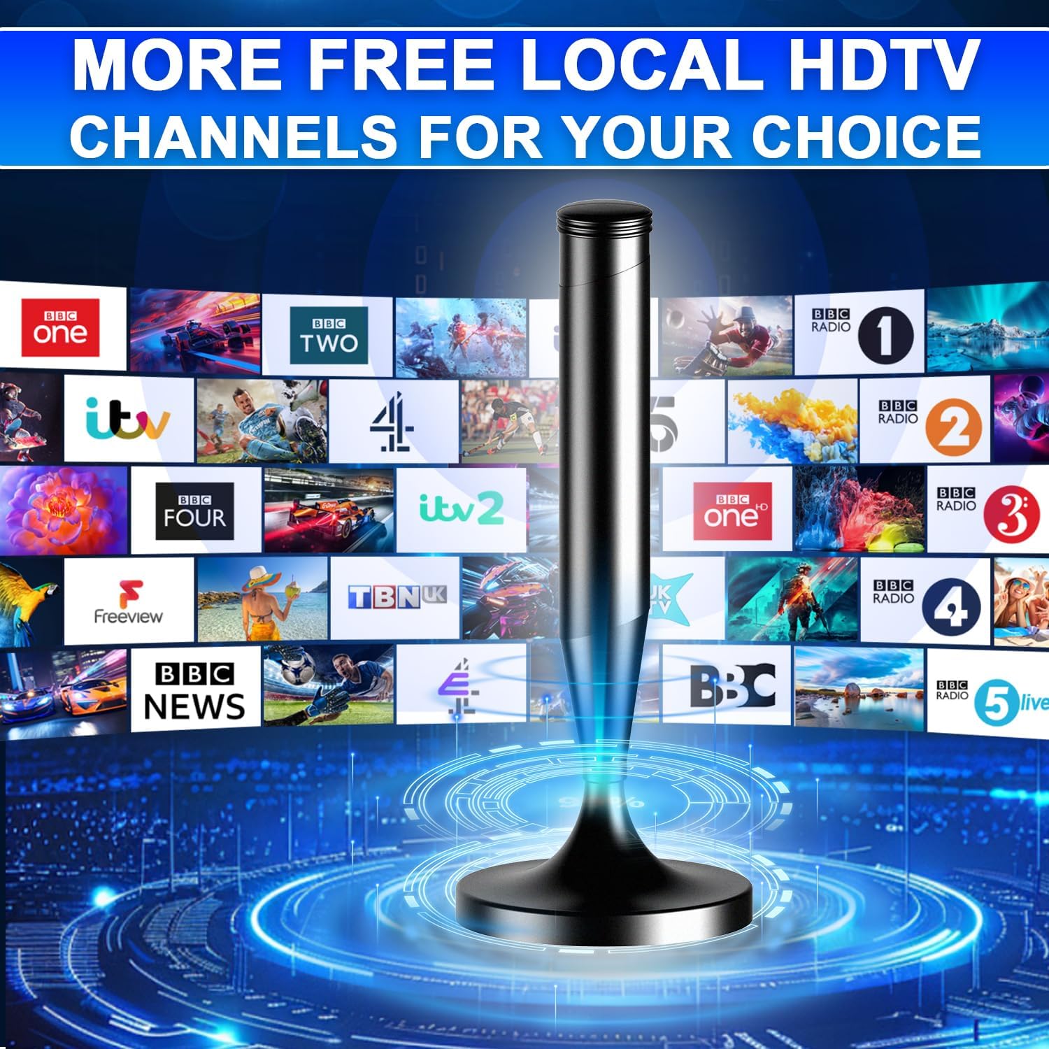 Detalle de Indoor TV Aerial for Freeview & Freeview HD – 360° reception with magnetic base and 5m cable
