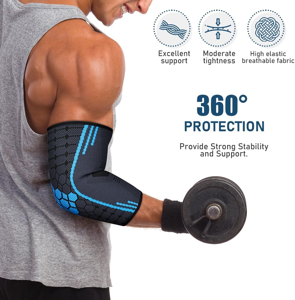 Detalle 2 de AOOWU 2 Stücke Ellenbogenbandage – Kompressionsbandage gegen Tennisarm & Golferarm (XL)