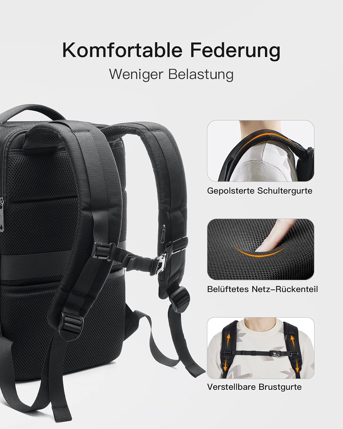 Thumbnail 6 de Inateck 20L Ryanair Handgepäck 40 x 25 x 20 cm Reiserucksack mit Laptopfach und Trolley-Gurt