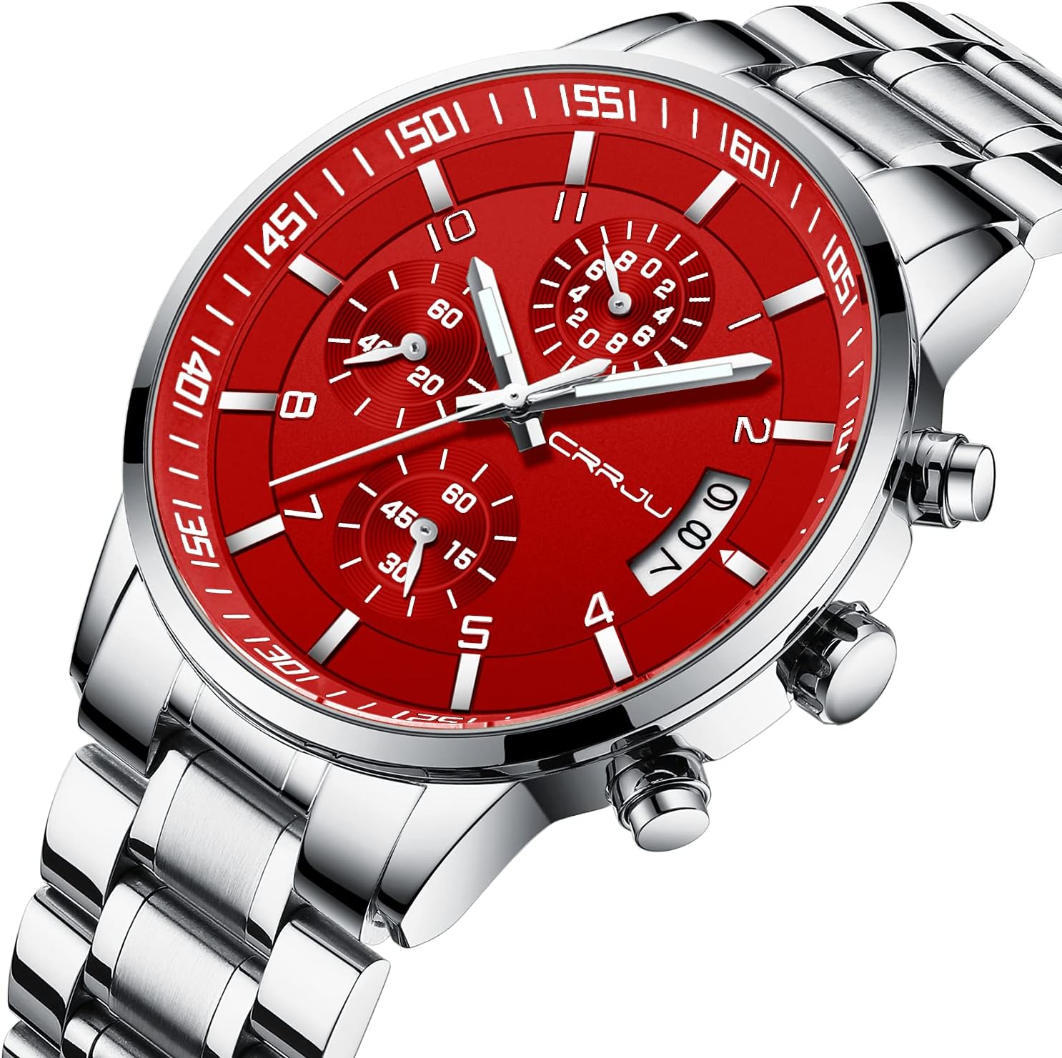 Detalle de CRRJU Herren Chronographen-Uhr mit Quarzwerk, 30 m wasserdichtem Edelstahlarmband und Kalender