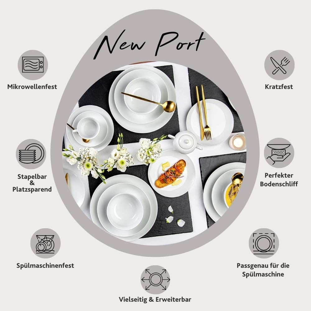Detalle 2 de Sänger Suppenteller New Port tief, 6-teiliges Porzellan-Set – Weiß, 450 ml
