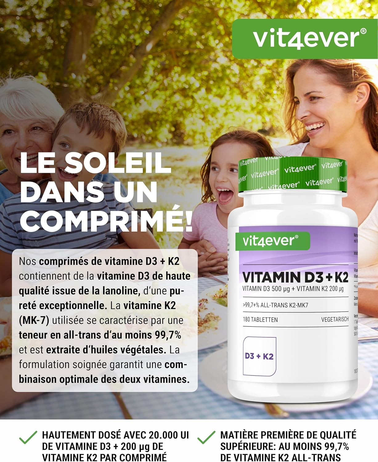 Detalle 2 de Vit4ever Vitamine D3 20 000 UI + K2 200 µg