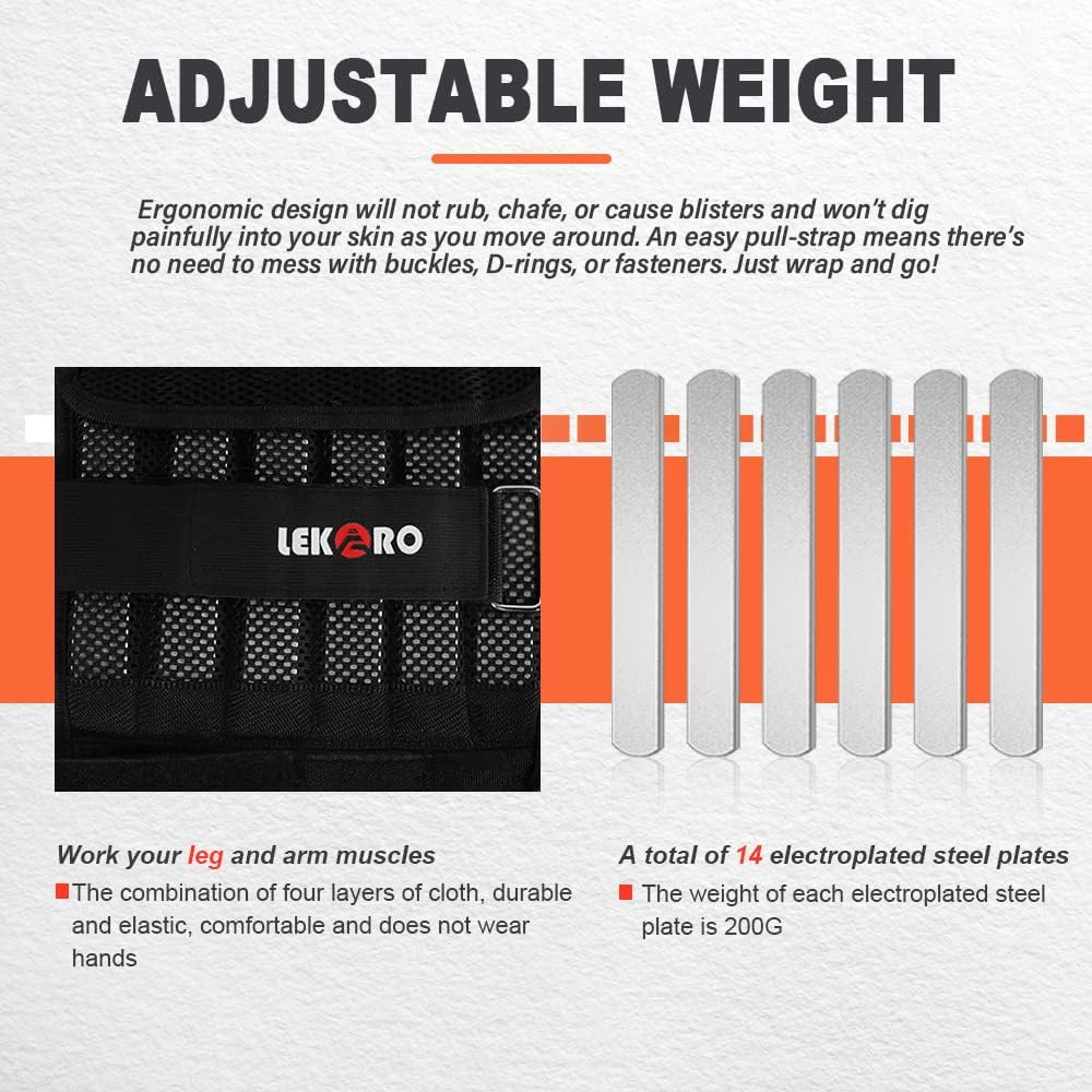 Thumbnail 5 de LEKÄRO Wrist Ankle Weights with Removable Steel Bars – Adjustable 1 Pair, 2.0 kg Total