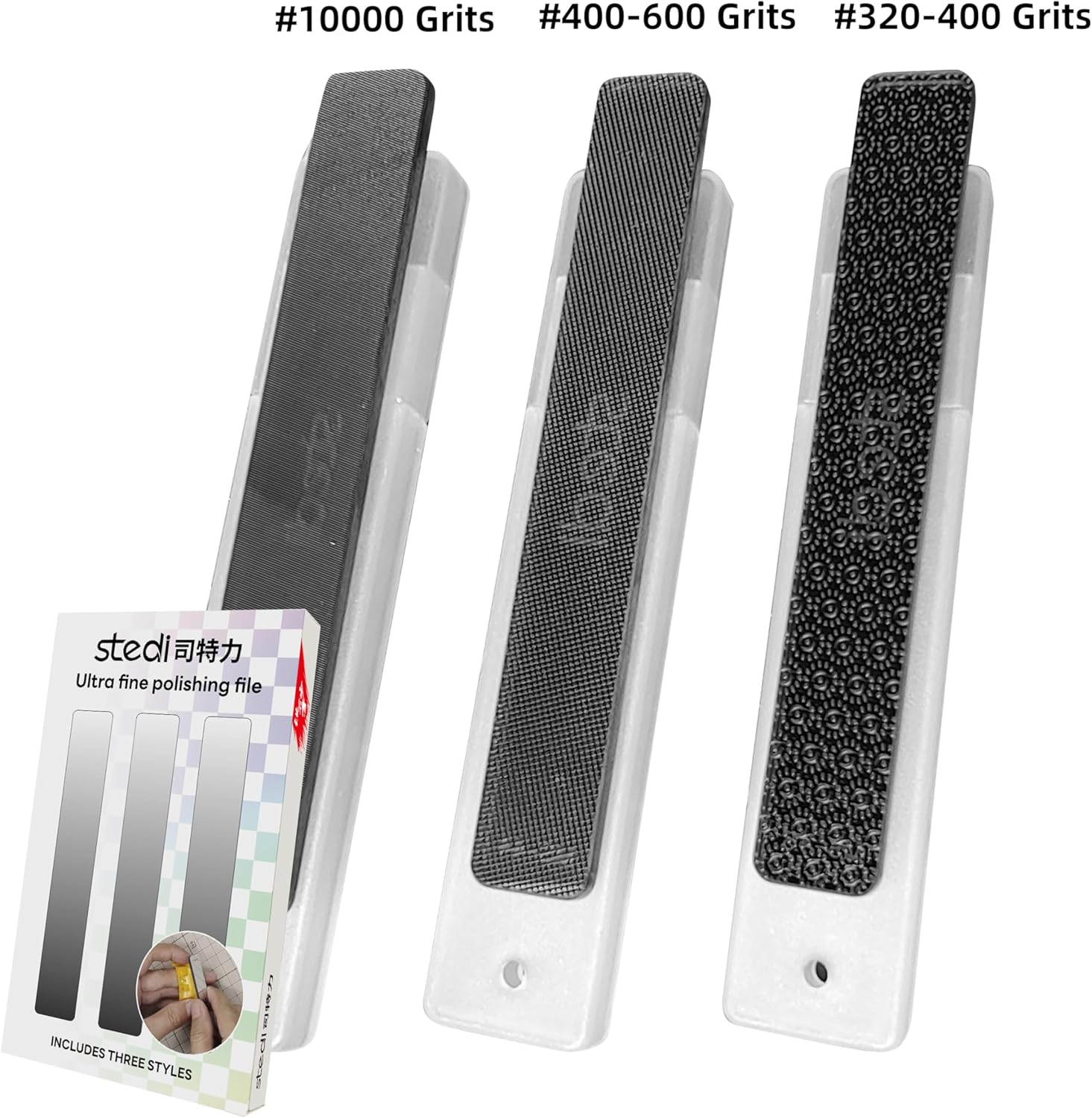 Detalle 2 de Stedi Hobby set di 3 utensili per lucidare il vetro, grane 320-400 / 400-600 / 10000 (3 pezzi)