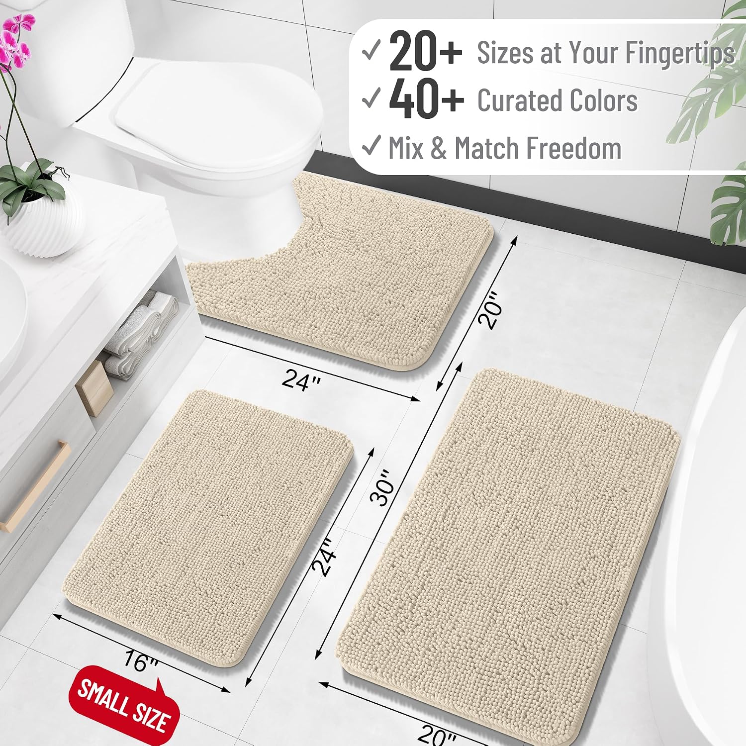 Detalle de OLANLY Large 70" x 46" Chenille Bath Rug, Sand, TPR Backing