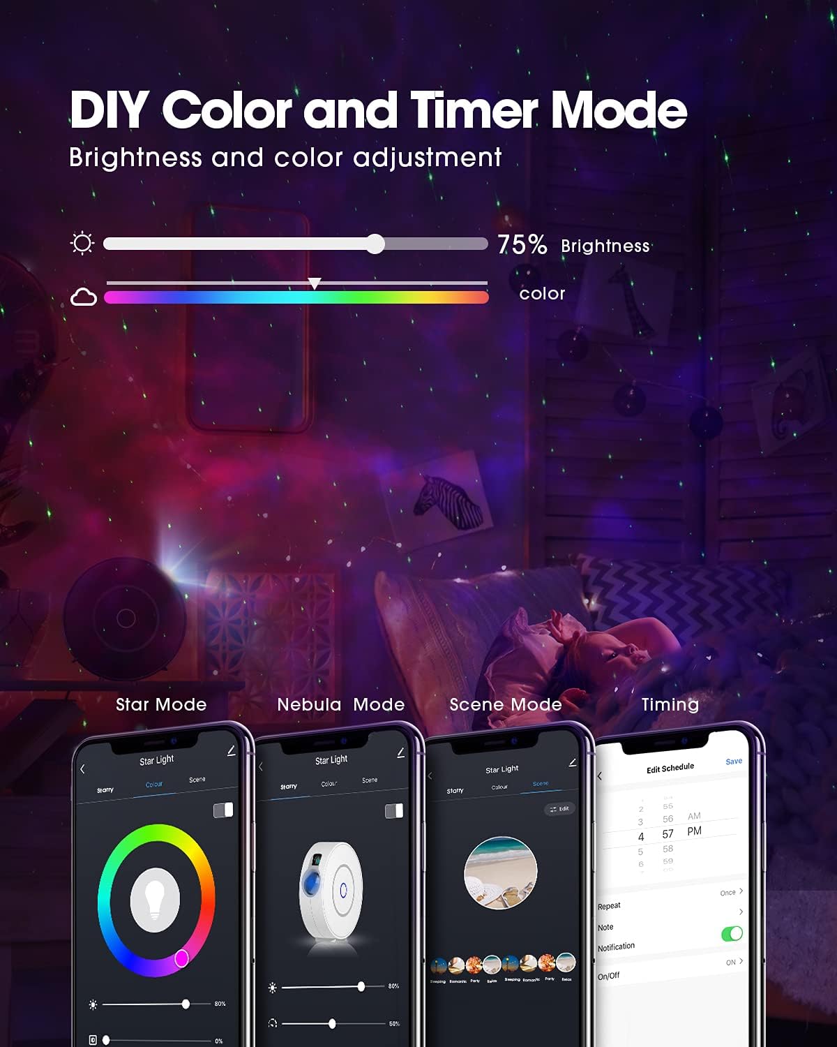 Detalle de LED Alexa Sternenhimmel Projektor von SUPPOU – Smartes 3D‑Galaxy‑Nachtlicht mit Dimming, Sprachsteuerung und WiFi