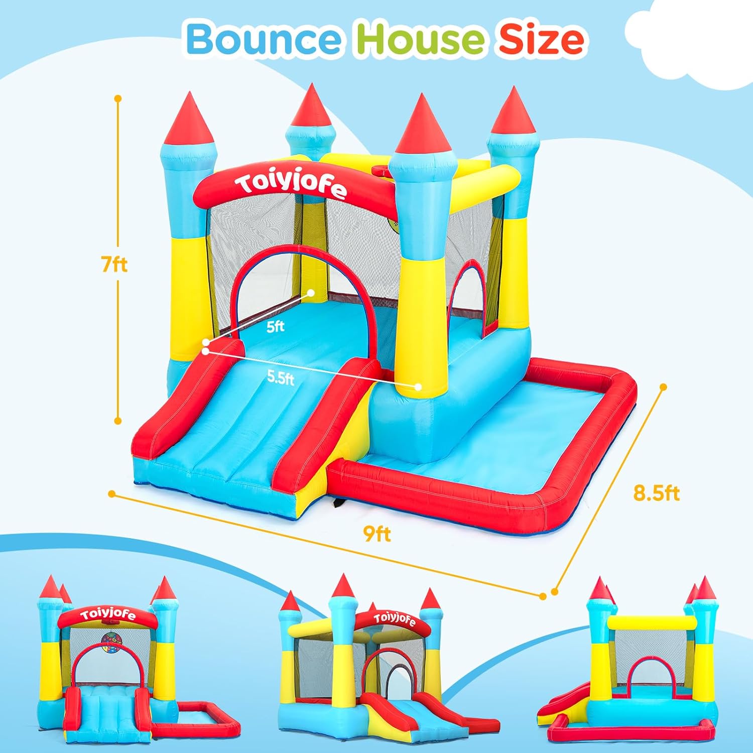 Detalle 2 de Bounce House for Kids 3-6 with Slide & Ball Pit & Hoop — 5-in-1 Indoor/Outdoor inflatable castle (Includes 370W Blower)