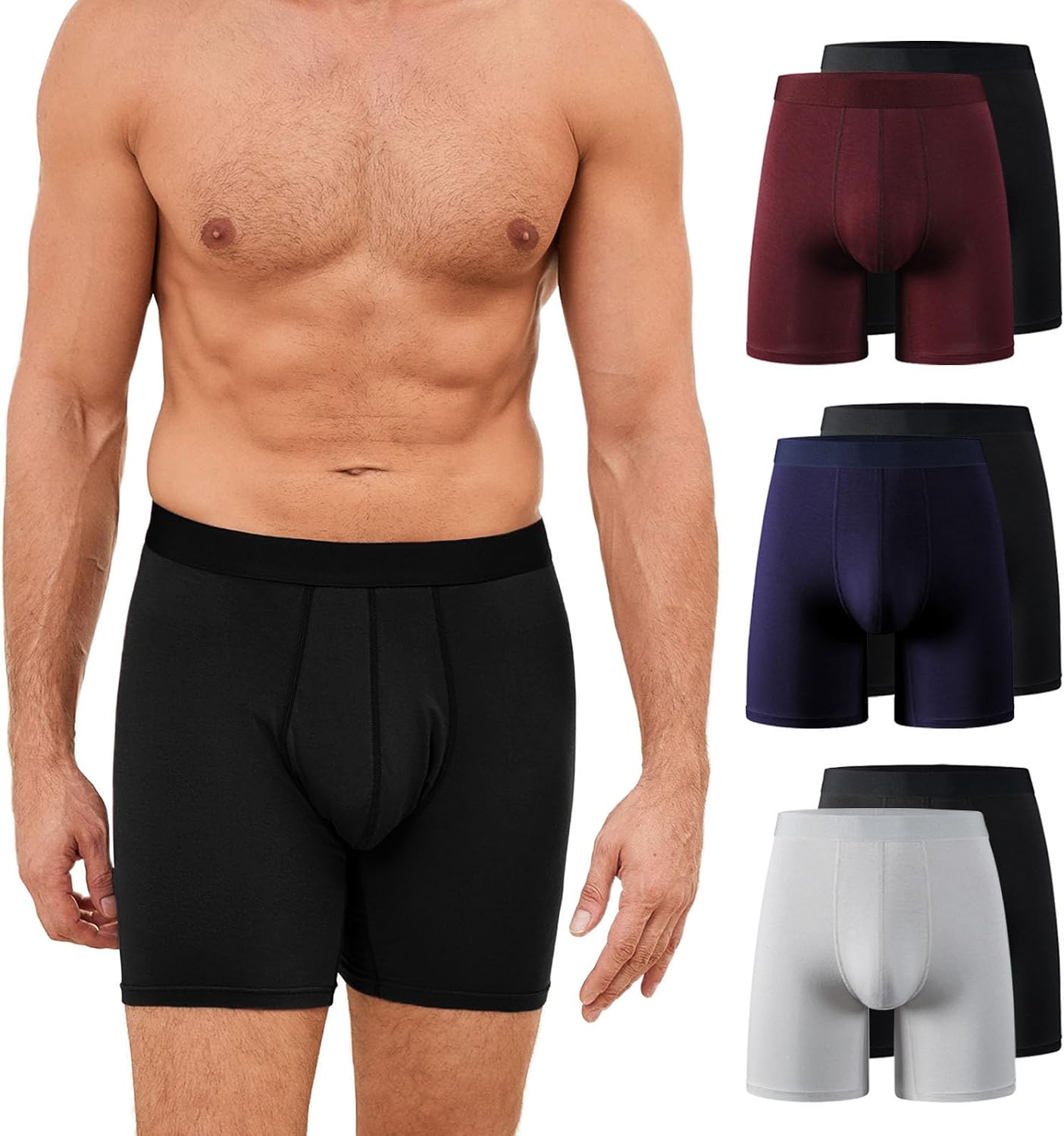 Thumbnail 6 de ZAKASA Bambou Boxers Homme — Lot de 6, Caleçons long boxers ajustés en bambou ultra doux et respirant sans étiquette