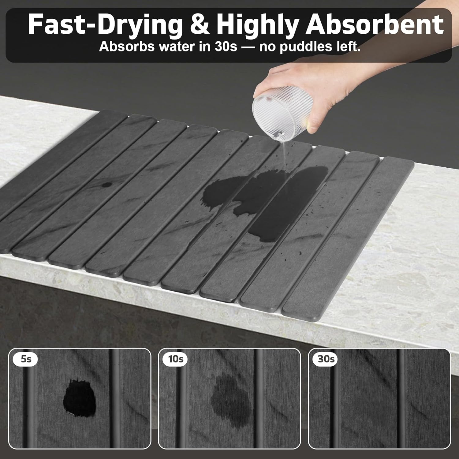 Detalle de Large Stone Dish Drying Mat for Kitchen Counter (Gray Marble, 24" x 16" + 8" x 4" Coaster)