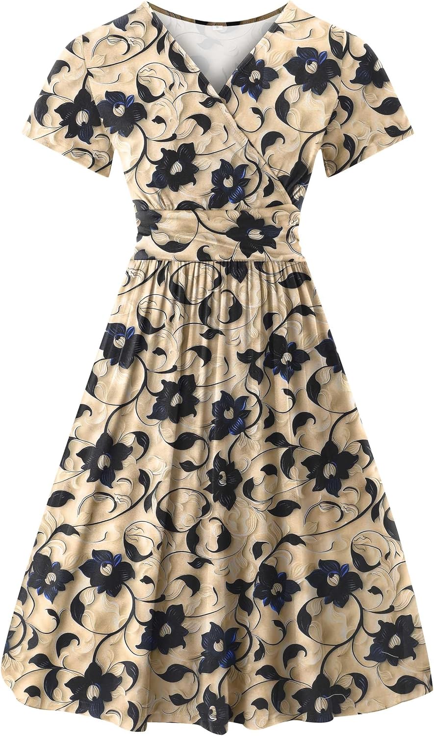 Thumbnail 6 de WUWUSKY Women's Summer Dress – V-Neck Wrap Midi with Pockets
