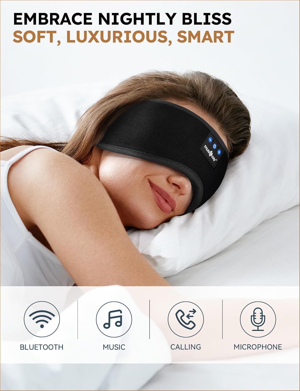 Detalle 2 de MUSICOZY Sleep Headphones Bluetooth 5.4 headband for side sleepers