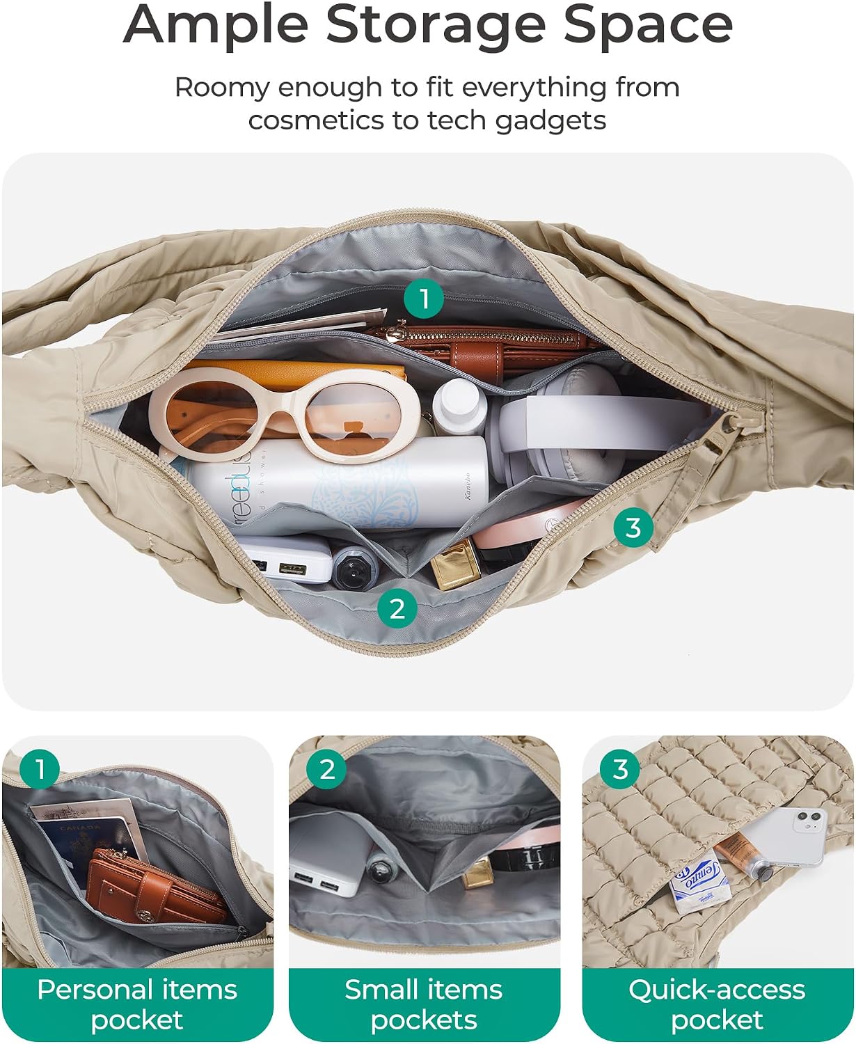 Detalle 2 de Crossbody quilted hobo bag 13x4x8 in