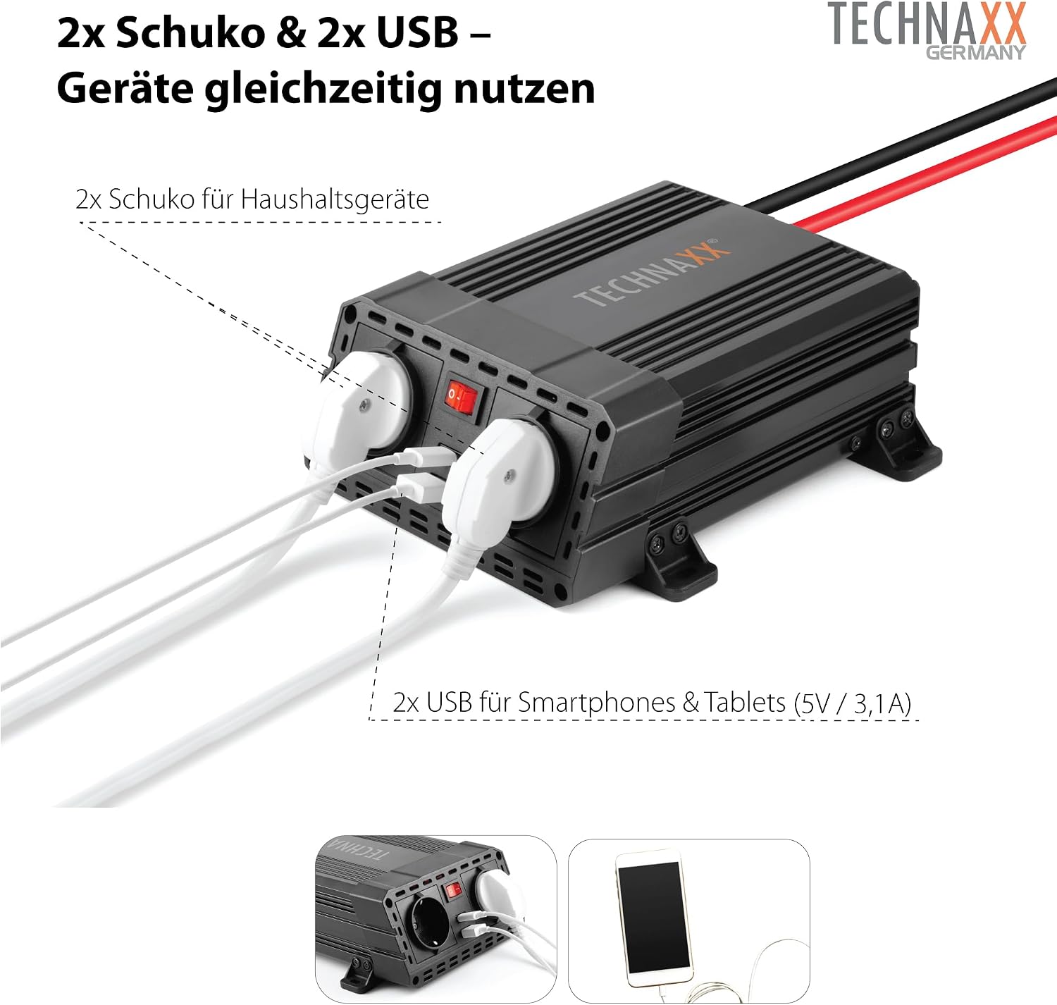 Detalle 2 de Technaxx TE19 Wechselrichter 600W 1200W Spitze