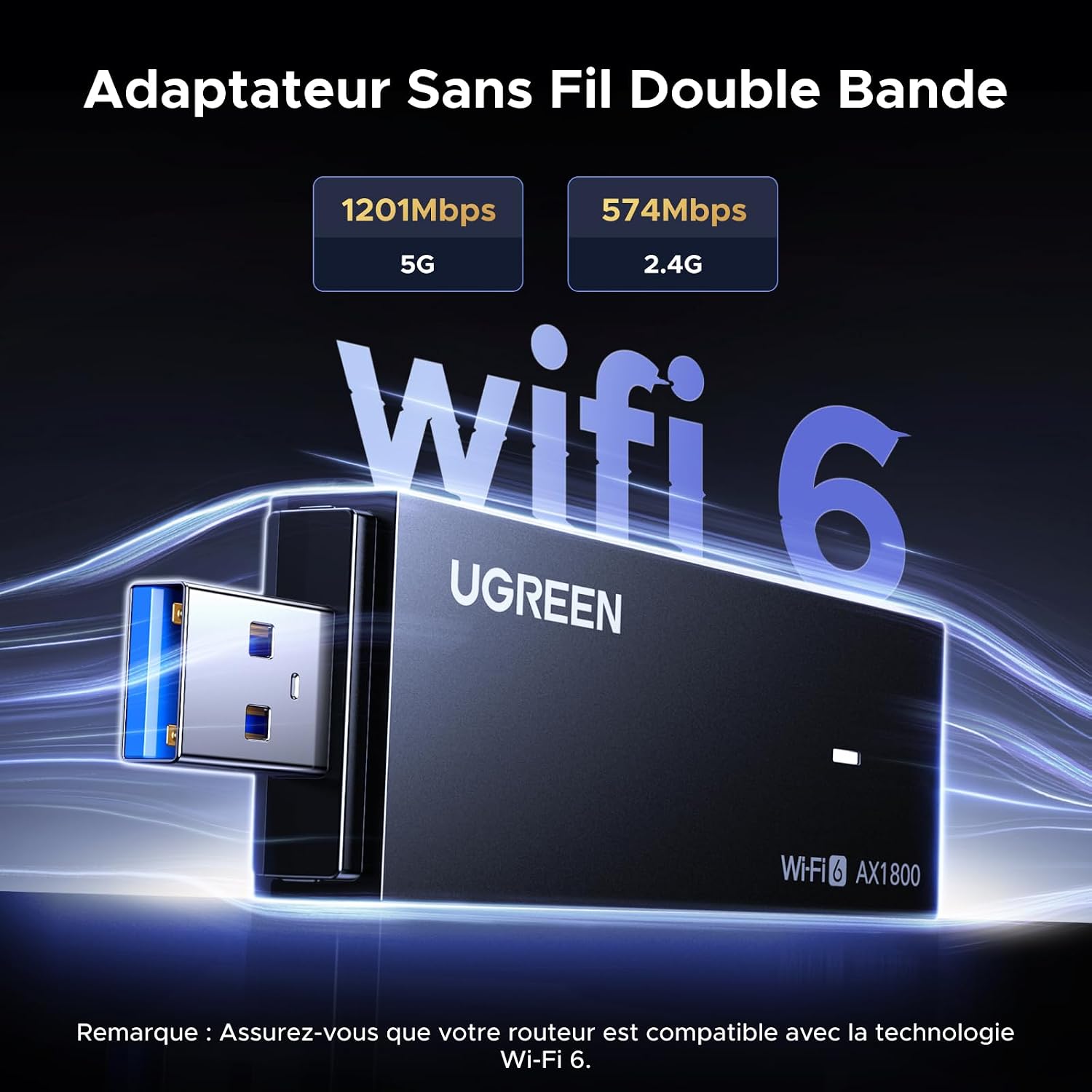 Detalle de UGREEN Clé WiFi 6 AX1800