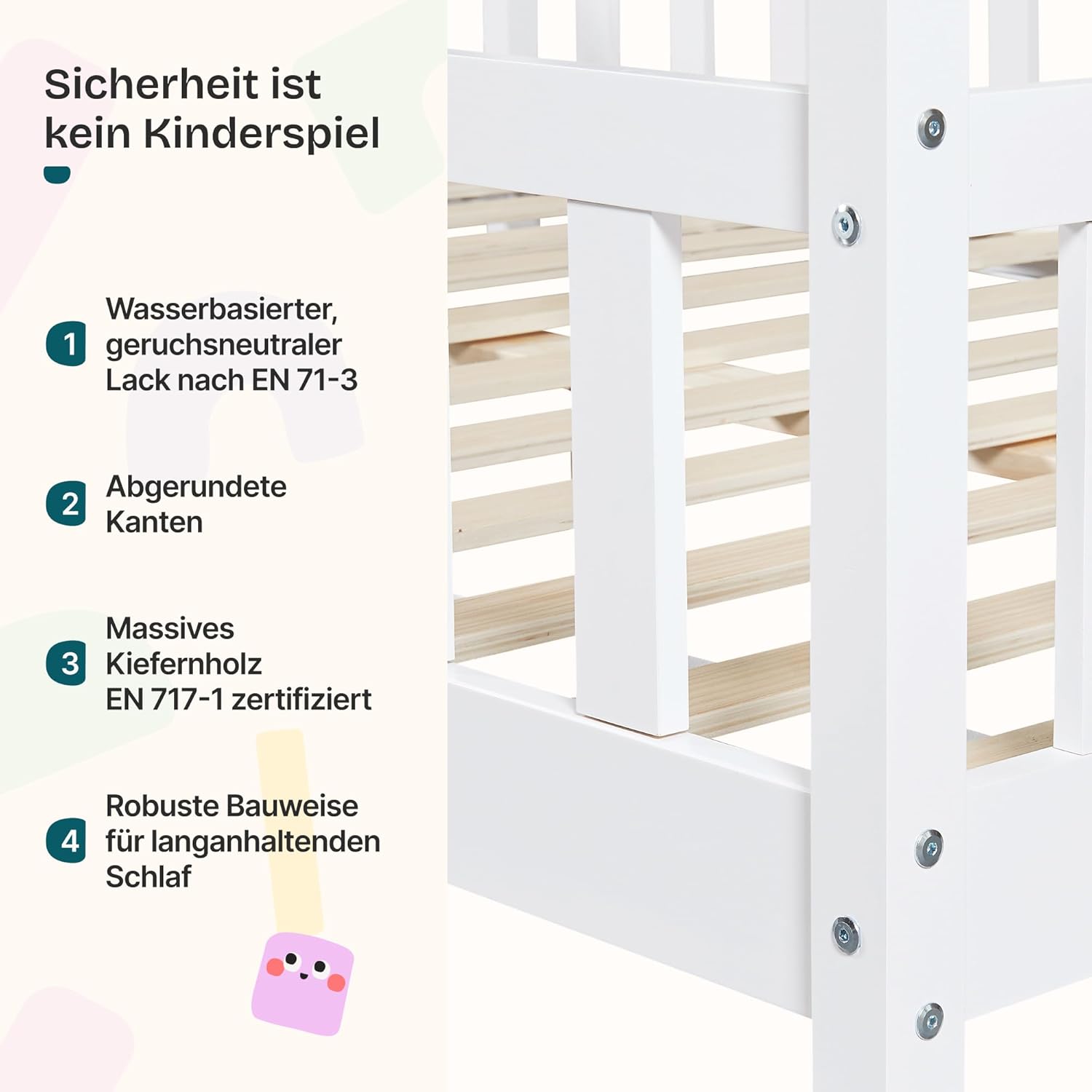 Thumbnail 4 de [en.casa] Kinderbett Sisimiut 120 x 200 cm – Hausbett Montessori mit Rausfallschutz aus Kiefernholz in Weiß