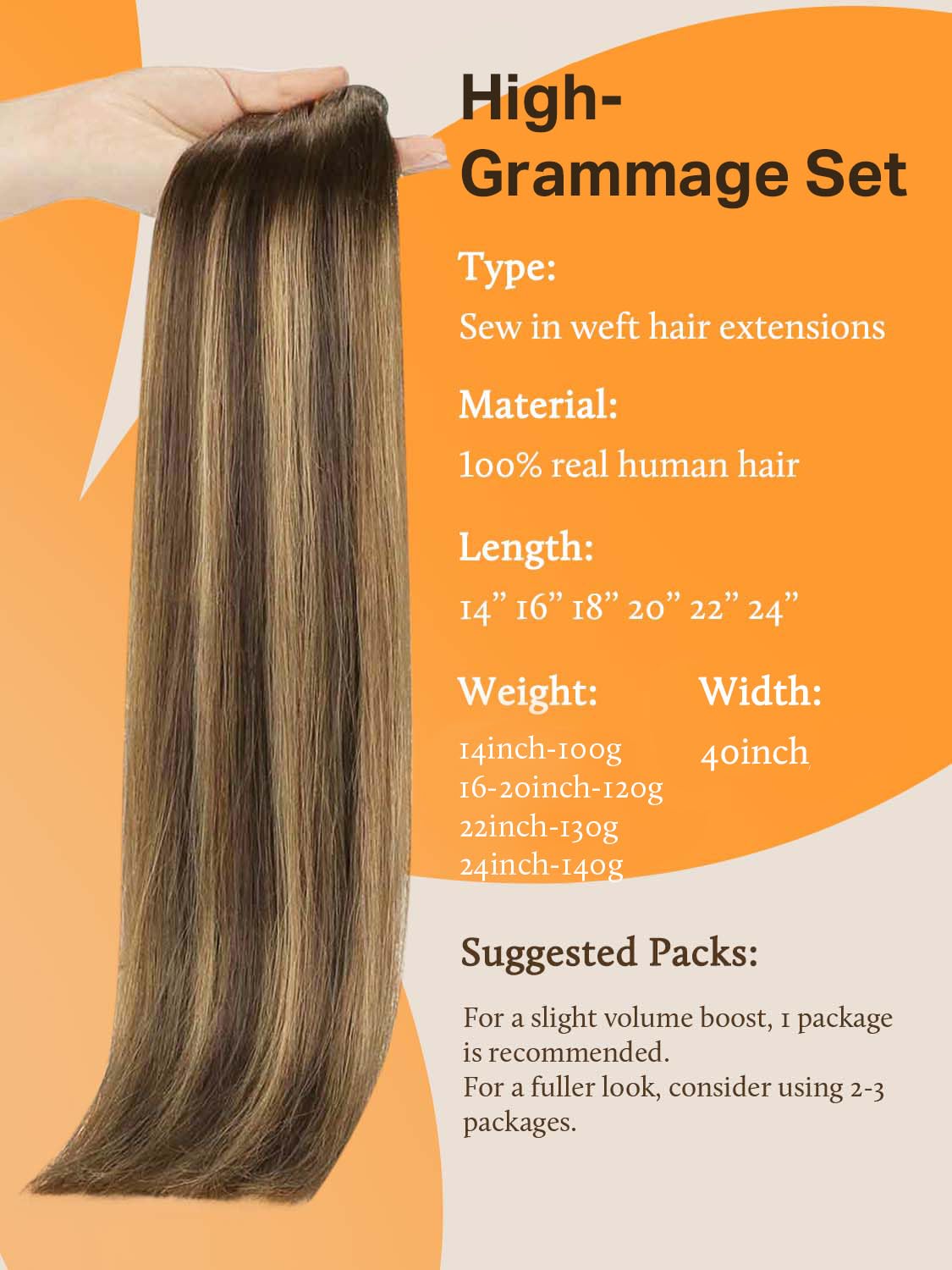 Thumbnail 1 de DOORES Sew-In Hair Extensions, 24 Inch, 120g — Balayage Chocolate Brown to Caramel Blonde