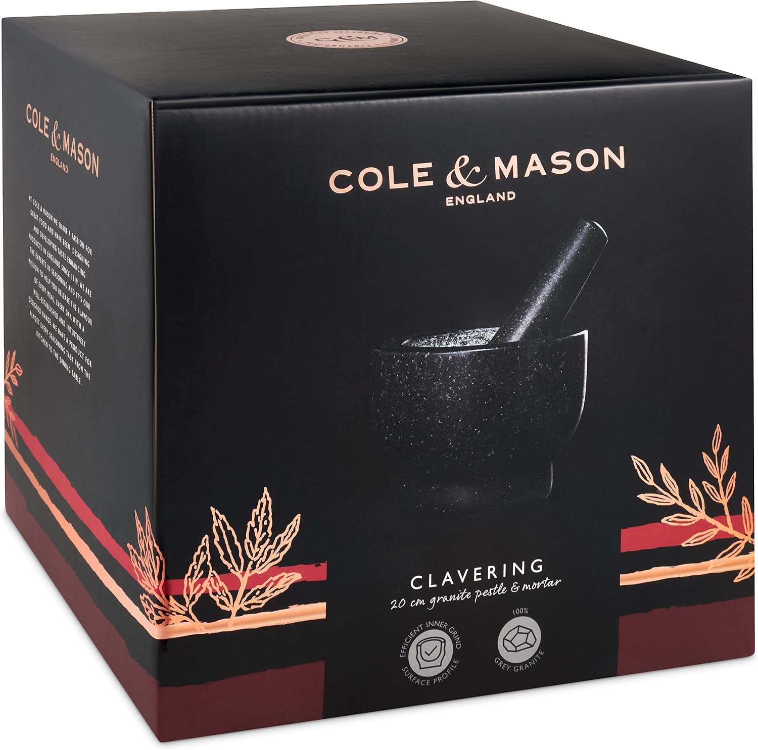 Detalle de Cole & Mason H122126 Clavering Mortier et Pilon, 20 cm – Granite robuste pour épices et sauces