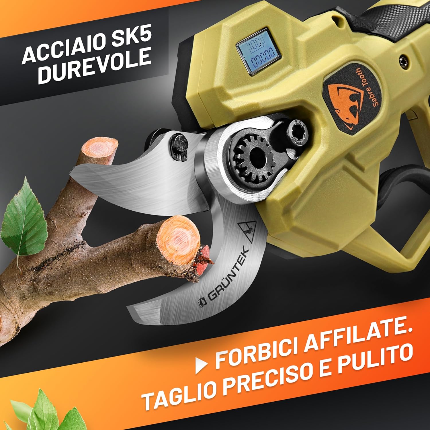 Detalle de GRÜNTEK Forbici Potatura a Batteria: Cesoie Elettriche 21V con Display LCD e 3 livelli di taglio