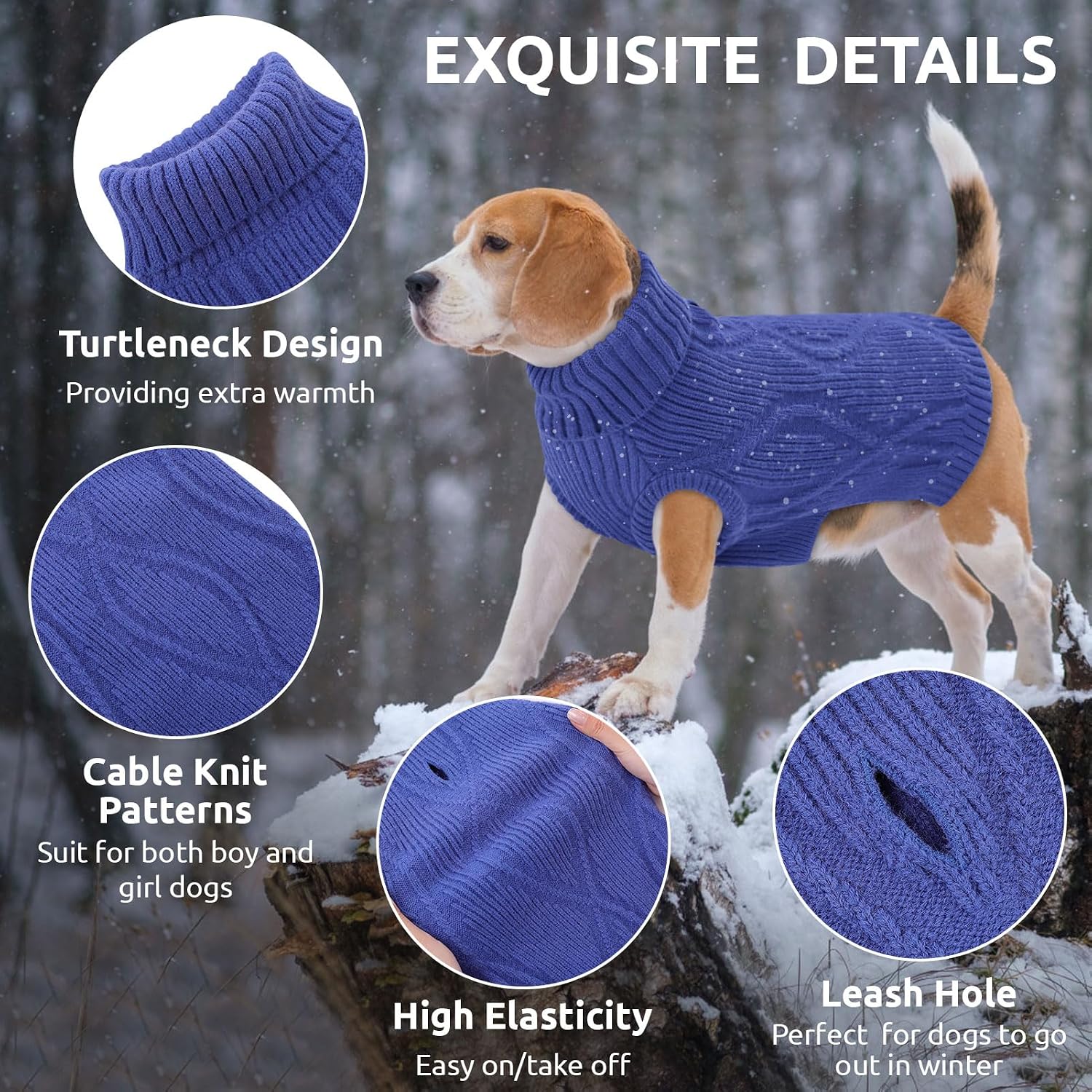 Detalle 2 de Queenmore Katzenpullover & Hundepullover mit Stehkragen – warm, weich und mit Rückenöffnung (Blau, XS)
