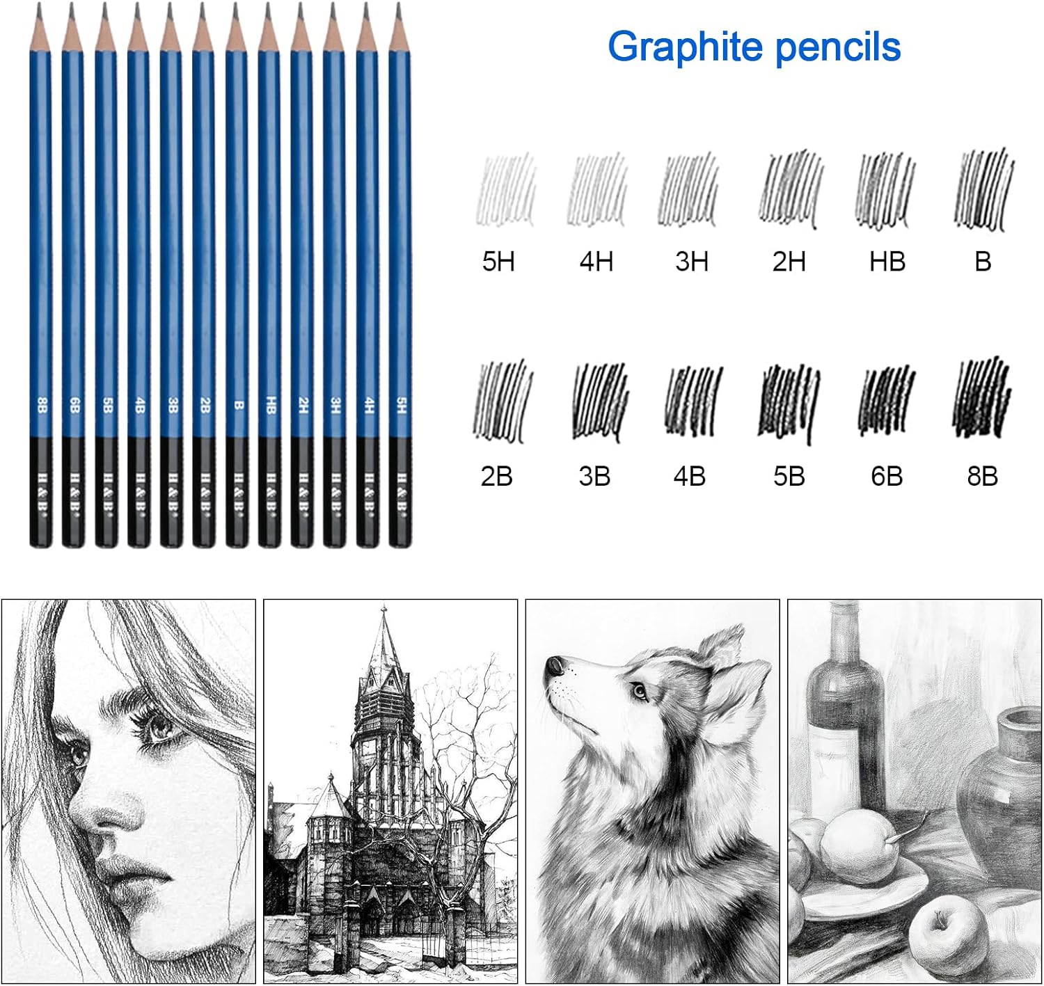 Thumbnail 2 de H & B set di 70 matite da disegno con blocco per schizzi e accessori, per adulti, artisti e principianti
