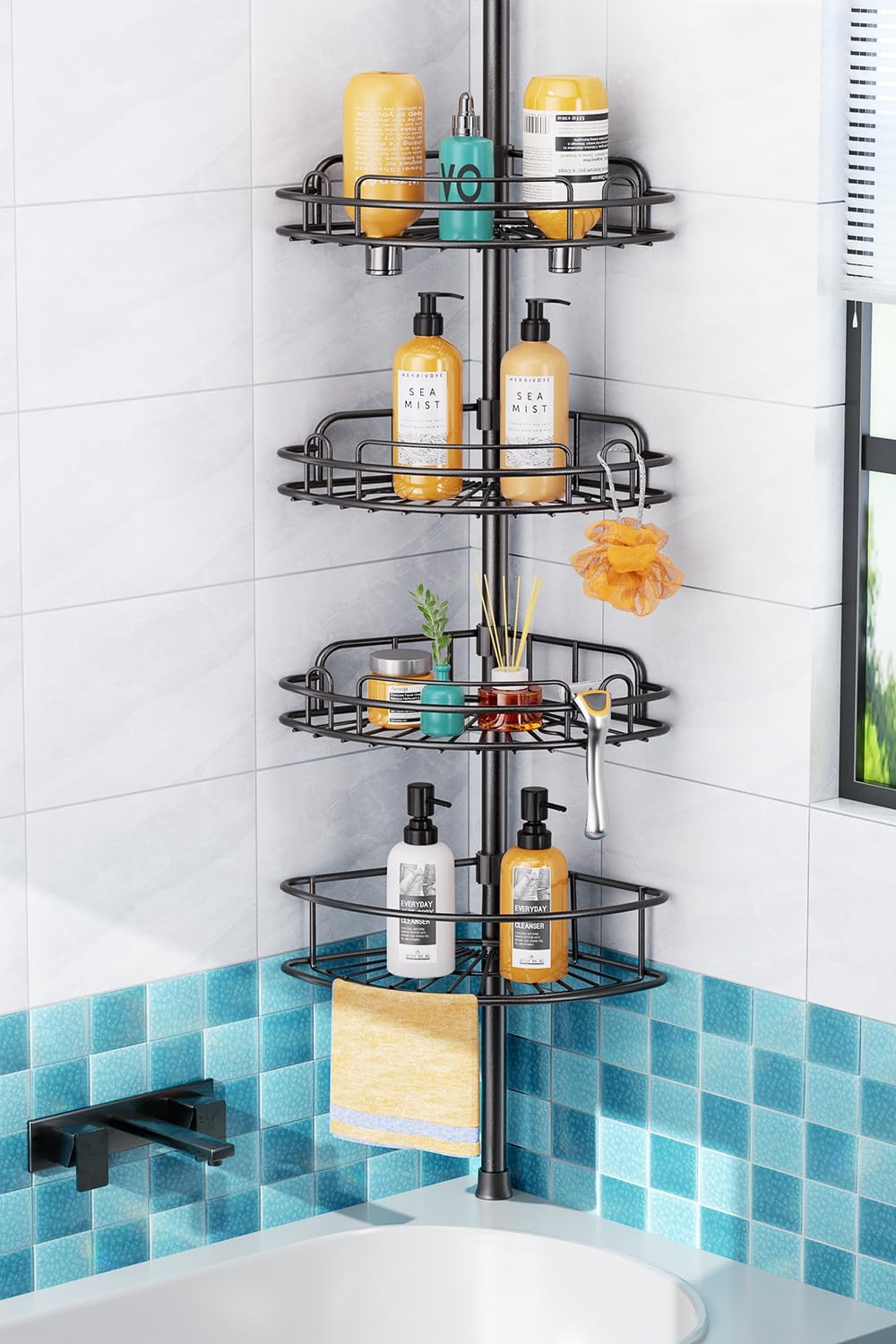 Detalle de HAMITOR SCT-07P Corner Shower Caddy, 4-Tier Stainless Steel, Black