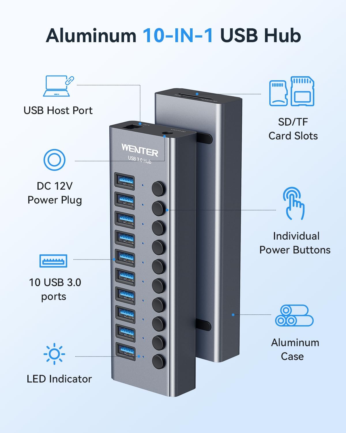 Detalle 2 de WENTER 10 Ports USB Hub 36W