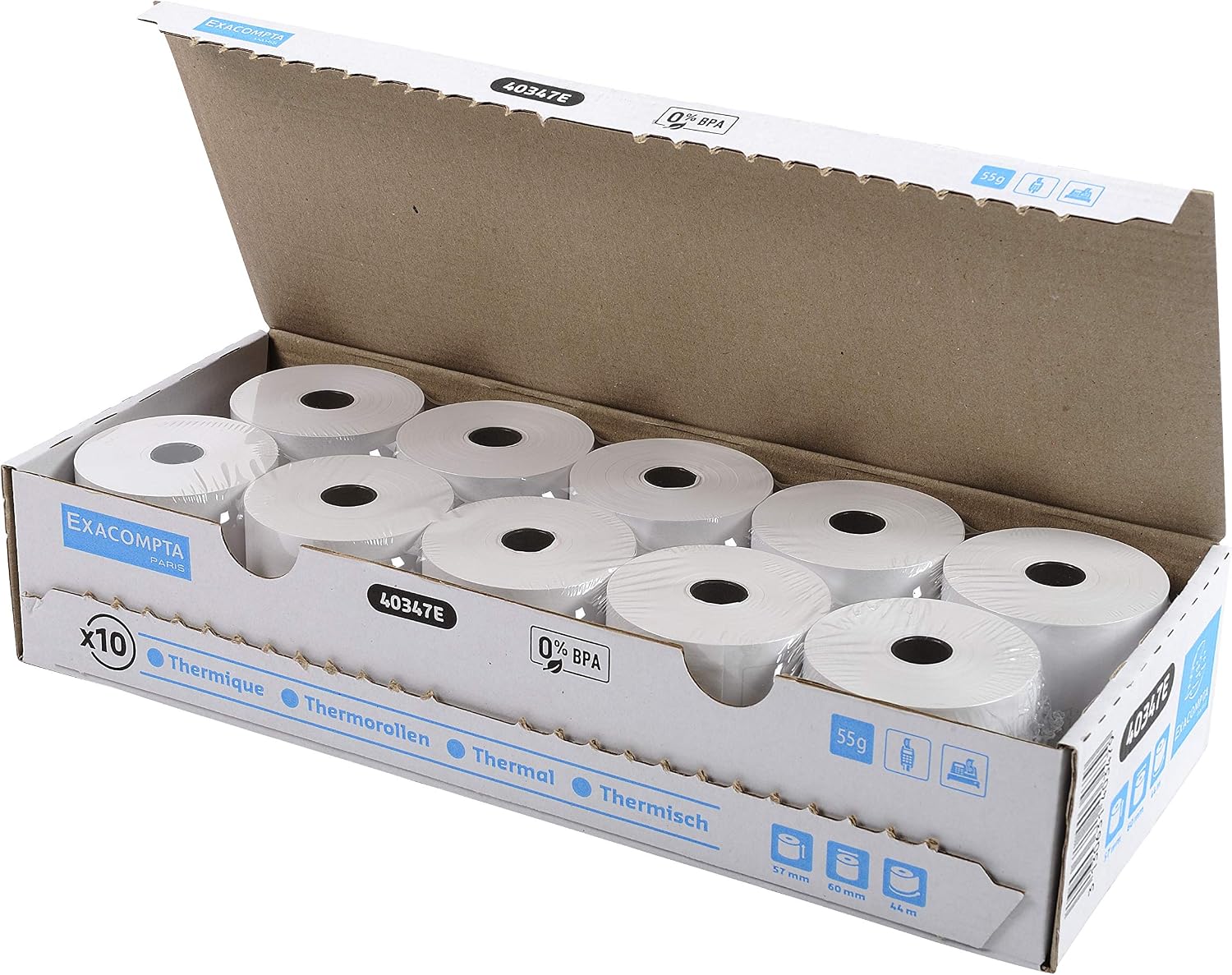 Thumbnail 5 de Carton Exacompta Réf. 40347E : 60 bobines thermiques pour tickets (57 mm x Ø 60 mm, mandrin 12 mm)