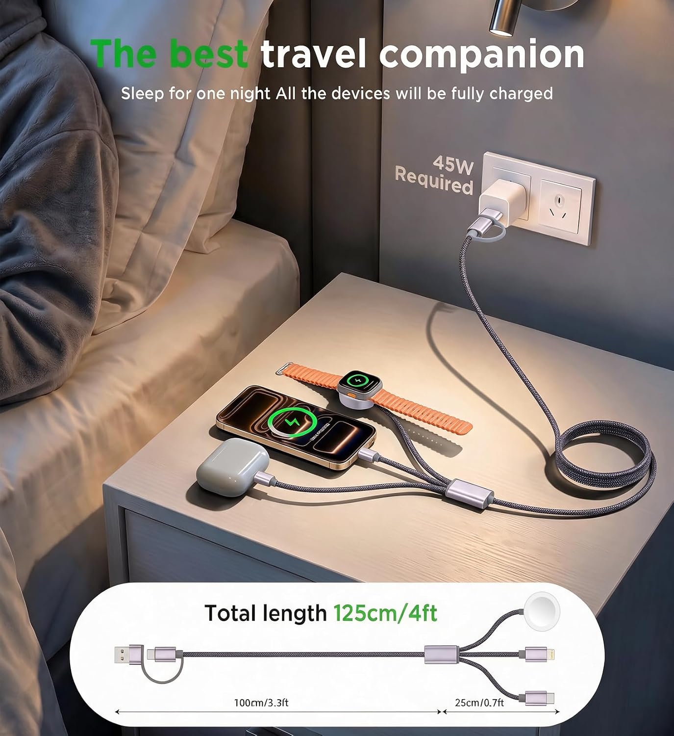 Detalle 2 de 2Pack Travel Essentials: xiwxi 3-in-2 Multi Charging Cable for Apple Watch & More