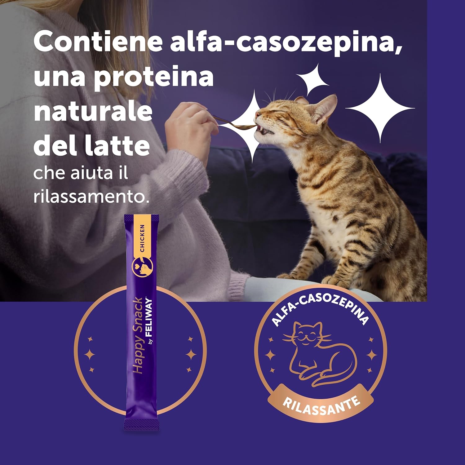 Detalle de Happy Snack by FELIWAY – Snack calmante cremoso al pollo per gatti, confezione da 24 stick