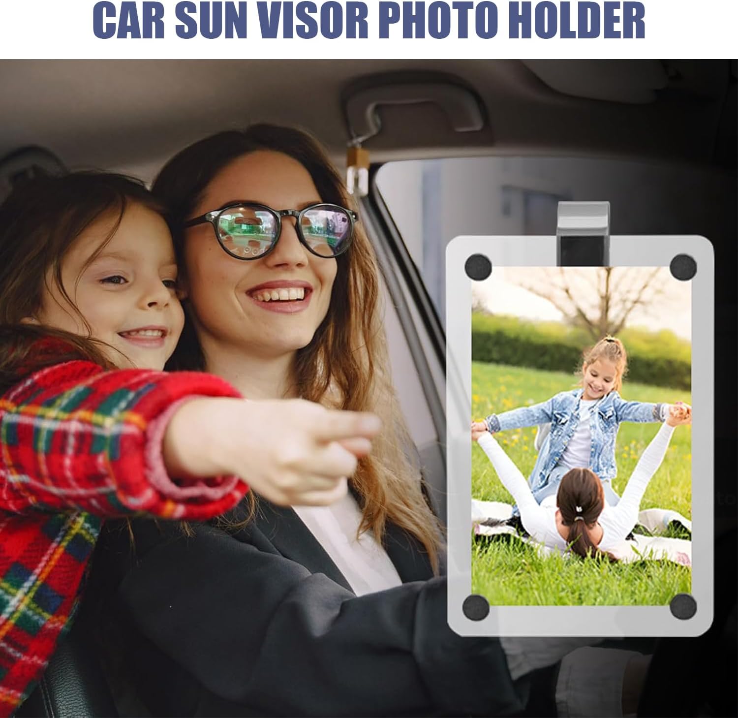 Thumbnail 6 de 2 Pack Magnetic Car Sun Visor Photo Clips - Personalised Acrylic Frame with Stainless Steel & Transparent Holder