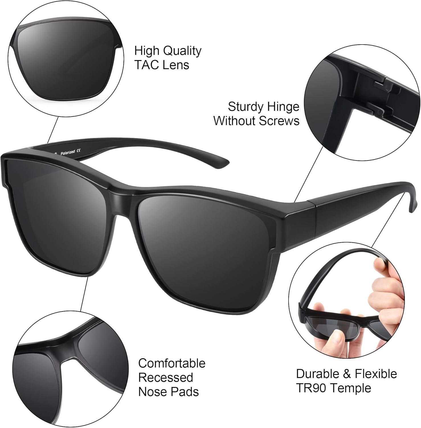 Thumbnail 4 de URUMQI Überzieh-Sonnenbrille über normale Brille (UV400, polarisiert) – beige, Schildpatt-Optik