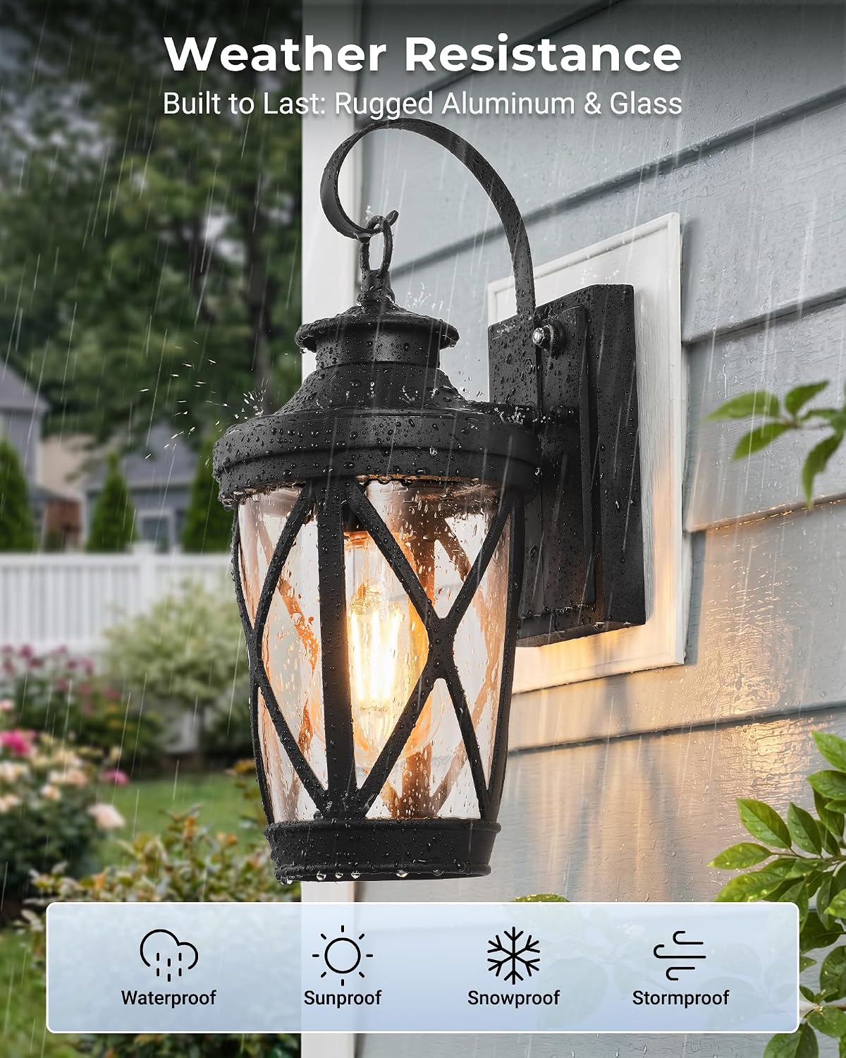 Detalle de VIANIS V81606 Dusk-to-Dawn Outdoor Wall Light, Black Aluminium, E26 Socket