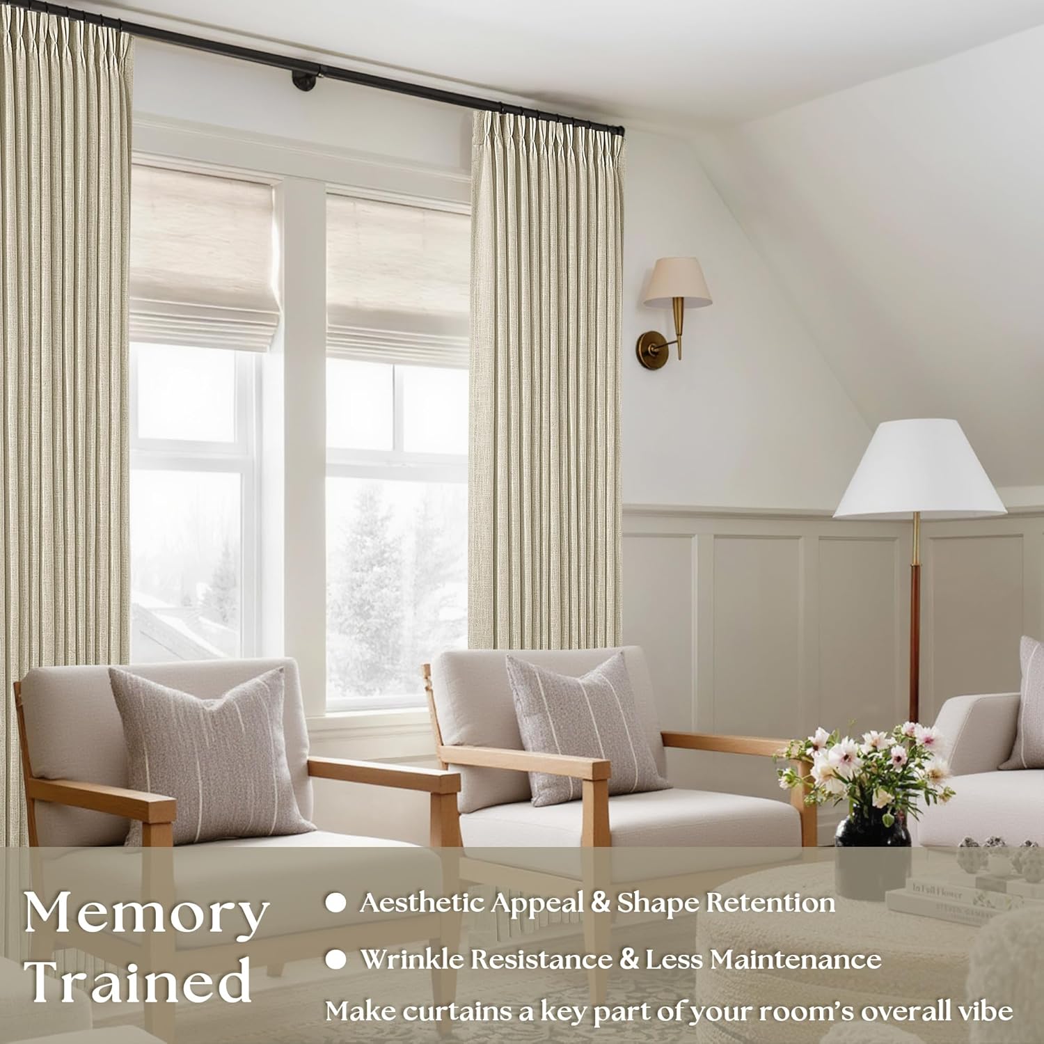 Thumbnail 1 de TWODRAPES Linen Pleated Curtains with Memory, 2 Panels (40 x 90 inches) — Semi-Sheer, Thick Linen Blend