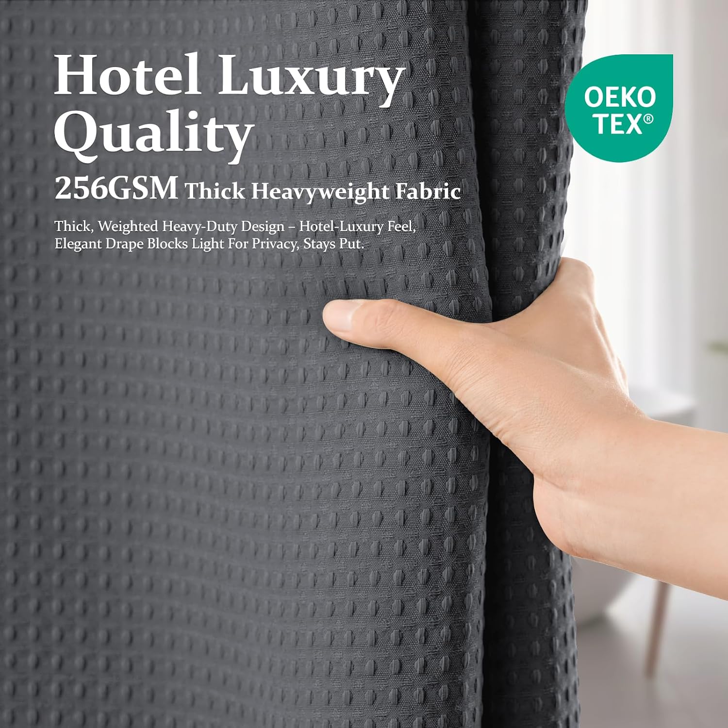 Thumbnail 5 de Dynamene Waffle Shower Curtain, 72 x 72 in, 256 GSM, Charcoal Gray