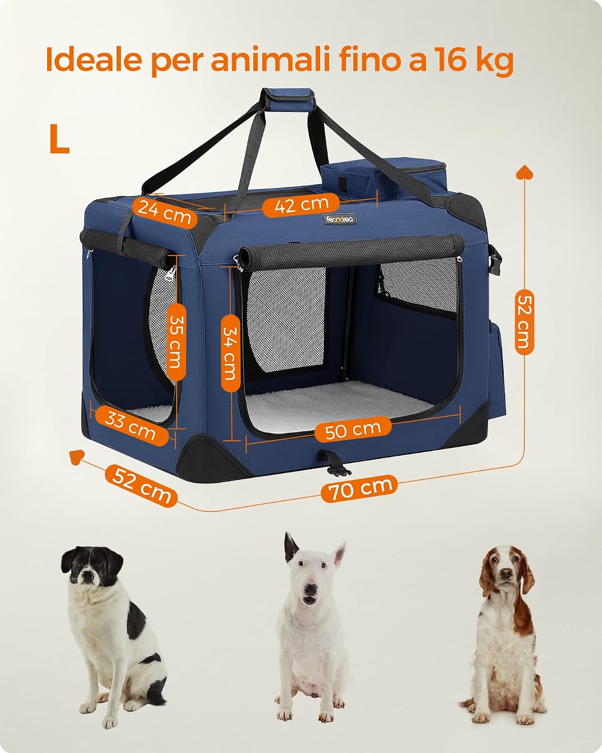 Detalle 2 de FEANDREA Trasportino per Cane, Gabbia Pieghevole L (70 x 52 x 52 cm) in Blu Scuro PDC70Z