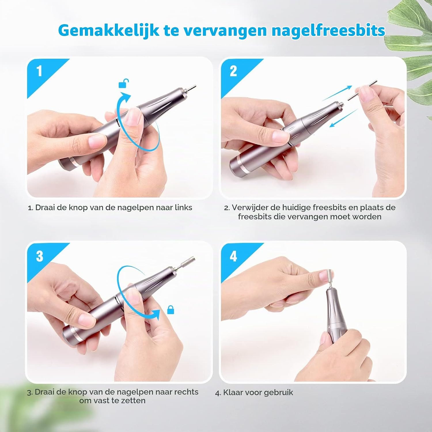 Detalle de ROVLAK elektrische nagelfrees tot 35.000 rpm met lcd-display en 6 frezen