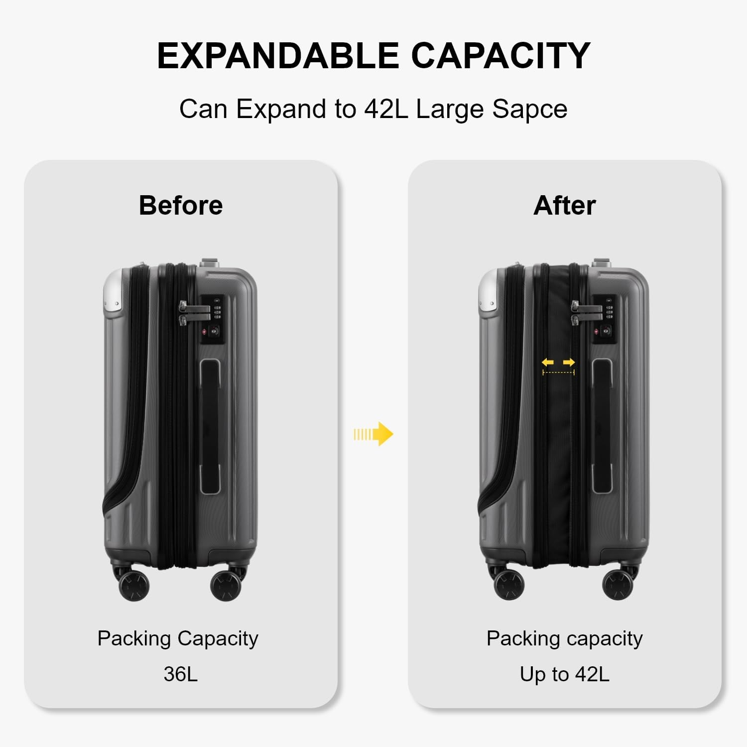 Detalle 2 de LEVEL8 20-Inch Carry-on Suitcase with Laptop Compartment, Expandable Spinner Trolley (ABS+PC, TSA) – Grey