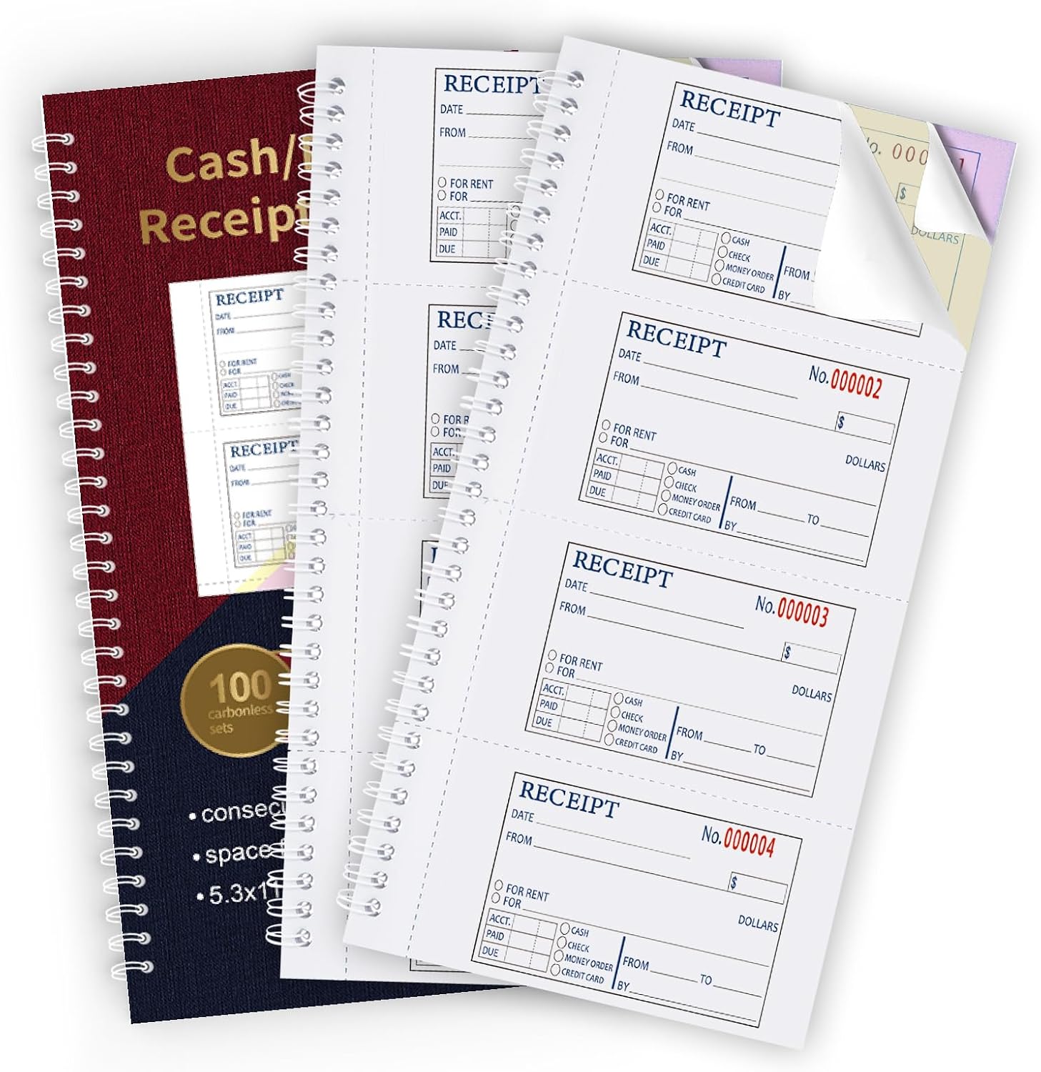 Detalle de Zzrywuty Zzrywuty-005 Money and Rent Receipt Books, 3-Part Carbonless