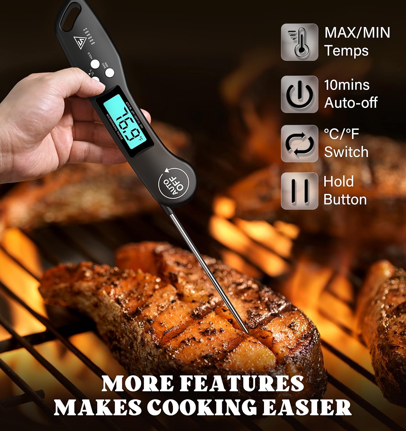 Detalle de DOQAUS Digital Meat Thermometer, Instant-Read with Backlit Rotating Display