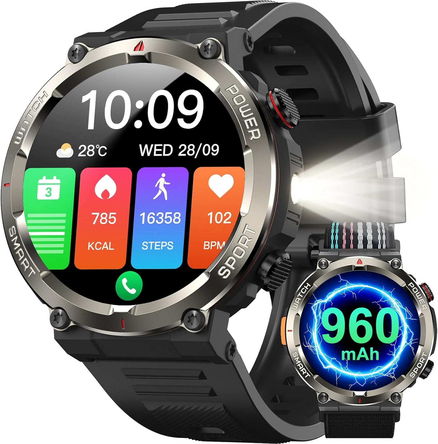 Detalle de IOWODO Montre Connectée Homme : 120+ modes sportifs, IP68 et éclairage LED intégré
